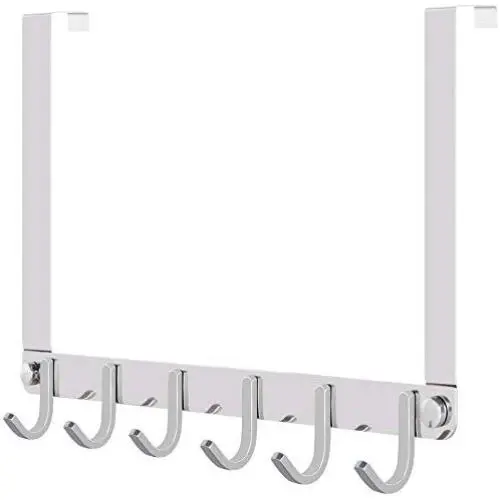 WEBI Over The Door Hook Rack,Over The Door Towel Rack with 6 Hooks for Hanging,Door Hanger Towel Hanger Over Door Coat Rack for Clothes,Bathroom,Chromed