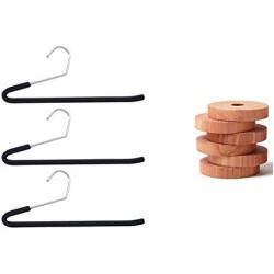 HANGEASE HANGERS - Richard Chrome Black Friction Slacks Hangers - Three Pack Slack Pant Trousers Jean Hangers - Pant Hangers - Open Ended Pants Easy Slide Organizers - Cedar Blocks for Clothes Storage