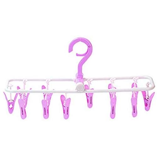 BLagenertJ Folding Drying Rack Underwear Socks Plastic Windproof Non-Slip Clothes Hanger with 12 Clips Purple