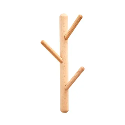 YOYAI Wood Coat Rack Hooks Wall Mounted Wood Wall Hooks Hat Rack Towel Hanger Detachable Modern Design Handcraft Tree Branch Heavy Duty Peg Rack（Beech Wood 3 Hooks）