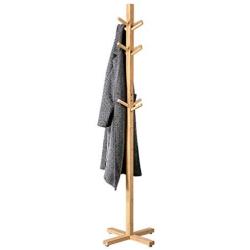 LANGRIA Coat Hook Bamboo Wooden Coat Rack and Hook Rack with 3 Tiers 12 Hooks and Solid Feet Hall Tree Coat Rack for Clothes Scarves and Hats, Bamboo Natural Color