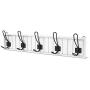 Flexzion Hook Rack Organizer Decorative Wall Mounted White Wood & 5 Black Metal Dual Coat Hooks Utility Entryway Rack for Coat, Scarf, Bag, Towel, Key, Cap, Cup, Hat Bathroom Towel Hanger Organizer