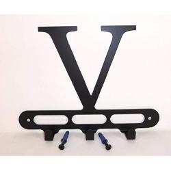 Capital Letter V Monogram Wall Hook Hanger. Satin Black. Solid Steel. Screws Included.