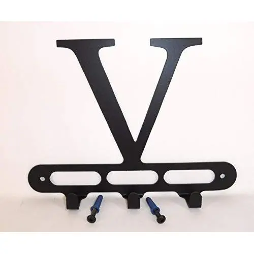 Capital Letter V Monogram Wall Hook Hanger. Satin Black. Solid Steel. Screws Included. Capital Letter V Monogram Wall Hook Hanger. Satin Black. Solid Steel. Screws Included.