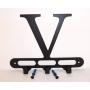 Capital Letter V Monogram Wall Hook Hanger. Satin Black. Solid Steel. Screws Included.