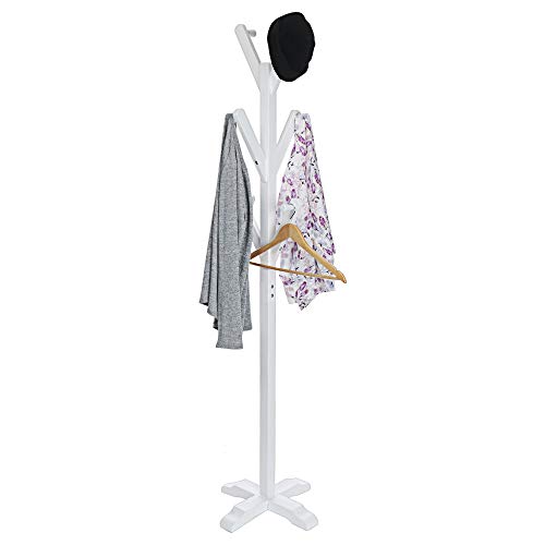 Mapsoul Multi-Function Rack Solid Wood Tree Coat Racks Simple Elegant Entryway Hall Free Standing Hanging with Sturdy Base 6 Hooks Clothes Scarf Hat Jacket Umbrella Bag Holder Hanger