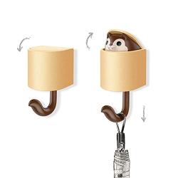 Fan-Ling Squirrel Self Adhesive Wall Hook, Home Cartoon Cute Hanger Key Umbrella Towel Cap Coat Hook,Cute Squirrel Hook，Squirrel Design Single Home Coat Hook Clothes Hanger (Gray:2pcs)