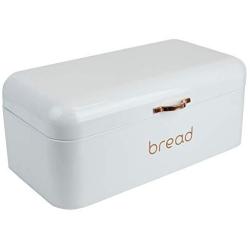 Home Basics Grove Bread Boxes For Kitchen Counter Dry Food Storage Container, Bread Bin, Store Bread Loaf, Dinner Rolls, Pastries, Baked Goods & More, Retro Vintage Design, White