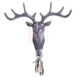 Vintage Deer Head Antlers Wall Hook (Max:10kg) for Hanging Hat Scarf Bag Key Clothes Bathroom Kitchen Towel Holder Hanger Rack Wall Wedding Gift (Gray)