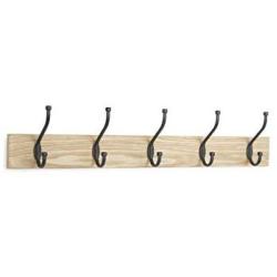 AmazonBasics Wall Mounted Standard Coat Rack, 5 Hooks, Set of 2, Natural