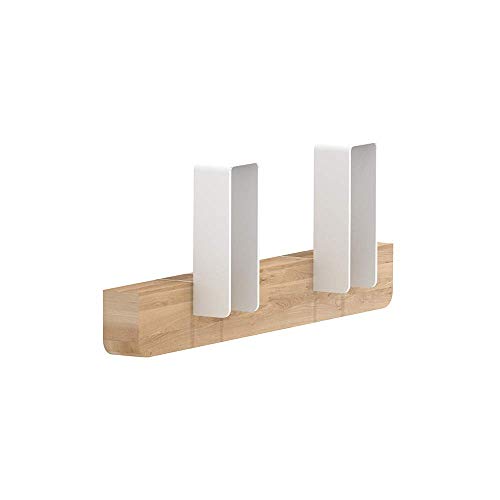 Designer Coat Rack, 4 Hooks Wall Mounted Hanger - Solid Premium Oak Wood, Unique Design by Universo Positivo, The Merlin Model (White, Small 11/2/4.3")