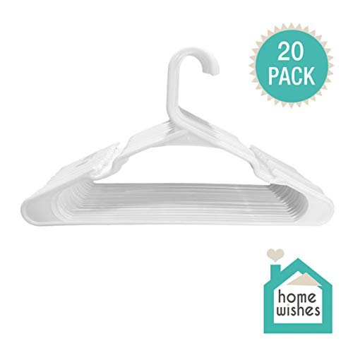 Plastic Clothes Hangers Ideal for Everyday Use, Clothing Hangers, Standard Hangers, White Hangers (20 Pack)