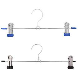 10pcs Random Color Stainless Steel Trouser Hanger Rack Coat Pants Skirt Hangers Clothes Stand Holder with 2 Adjustable Non-Slip Clips 28cm