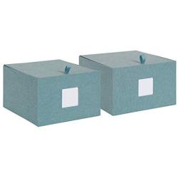 DesignOvation Sturdy Fabric Wrapped Decorative Memory Photo and Memento Organizer/Storage Boxes with Hinged Lids, Includes Dividers, Set of 2, Teal