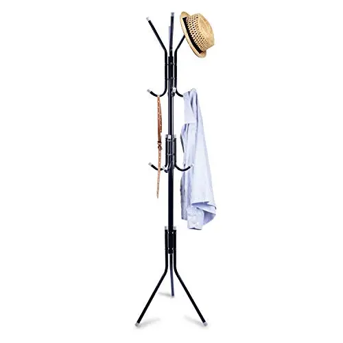 Clewiltess Standing Entryway Coat Rack Coat Tree Hat Hanger Holder 12 Hooks Jacket Umbrella Tree Stand Base Metal (Black)