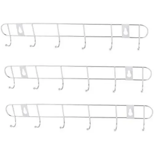 uxcell Bathroom 6 Hooks Ball End Towels Clothes Rack Metal Hook Hanger 3PCS