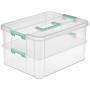 Sterilite 14228604 Stack & Carry 2 Layer Handle Box, Clear Base with Colored Handle and Latches, 4-Pack