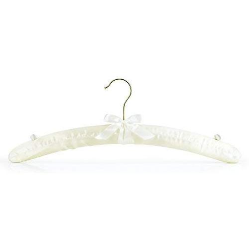 HANGERWORLD 10 Ivory 17inch Satin Padded Top Coat Clothes Wedding Garment Dress Hangers with Buttons