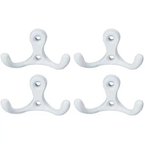 uxcell 4pcs Dual Wall Hooks Zinc Alloy Wall Mounted Scarf Coat Double Prong Robe Hooks Clothes Hanger Holder w Screws, White
