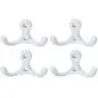 uxcell 4pcs Dual Wall Hooks Zinc Alloy Wall Mounted Scarf Coat Double Prong Robe Hooks Clothes Hanger Holder w Screws, White