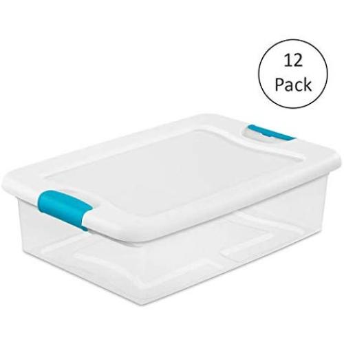 Sterilite 1496 32-Quart Clear Latching Stacking Storage Box, 12 Pack