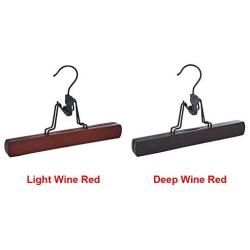 Clothes Hanger Closet Home Wardrobe Storage Hanging Non Slip No Trace Clip Type Trouser Skirts Drying Rack Hotel Solid Wood Space Saving(Light Wine Red)