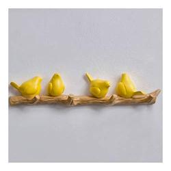 FABAX Coat Hook Wall Mounted Coat Rack Birds On Tree Branch Hanger for Coats Hats Keys Towels Clothes Storage Hanger Resin Coat Hook Coat Rack (Color : Yellow, Size : 4 Hook)