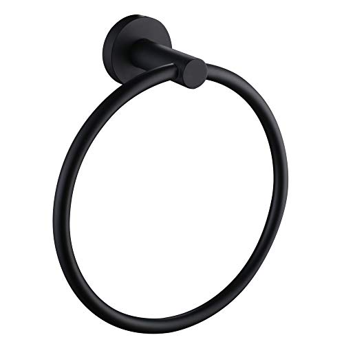 Matte Black Hand Towel Ring, Aomasi Stainless Steel Round Swivel Bath Towel Holder Stylish Washcloth Hanger