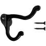 Black Coat Hooks for Wall, 10Pcs Wall Hooks Hardware Heavy Duty Hooks for Hanging Coats Double Hooks No Rust Hooks Wall Mounted with Screws for Key, Towel, Bags, Cup, Hat