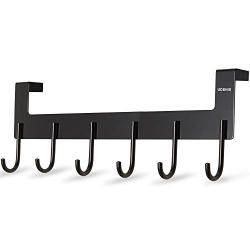 UDENIS Over Door Hook Hanger,Heavy-Duty Organizer for Coat,Bag,Robe,Towel,Bathroom,Sturdy Anti-Rust 6-Hooks Aluminum Black