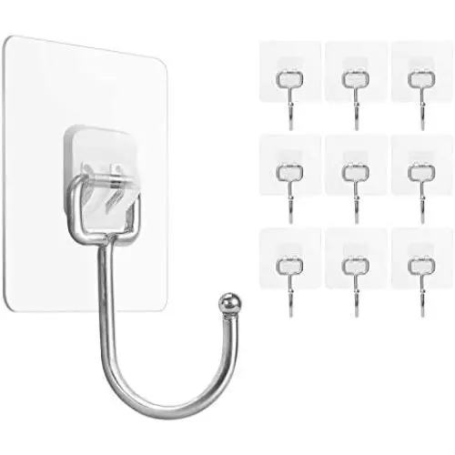 Large Adhesive Wall Hooks 33LB(Max), SUNDOKI Self Adhesive Hooks Removable Nail-Free Transparent Waterproof Hooks for Hanging Bathroom Kitchen & Home Utilities(10 Pack) Large Adhesive Wall Hooks 33LB(Max), SUNDOKI Self Adhesive Hooks Removable Nail-Free Transparent Waterproof Hooks for Hanging Bathroom Kitchen & Home Utilities(10 Pack)
