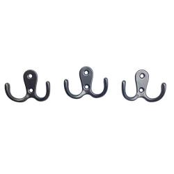 Ecago 20 Pieces Double Prong Robe Hook Rustic Hooks Retro Cloth Hanger with 40 Pieces Screws (Black)