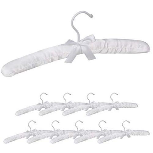 Relaxdays, White Satin Clothes Hanger Set of 10, Soft Padding, 360° Swivel Hooks, Decorative Bow, 38 cm Wide, Pack of 10