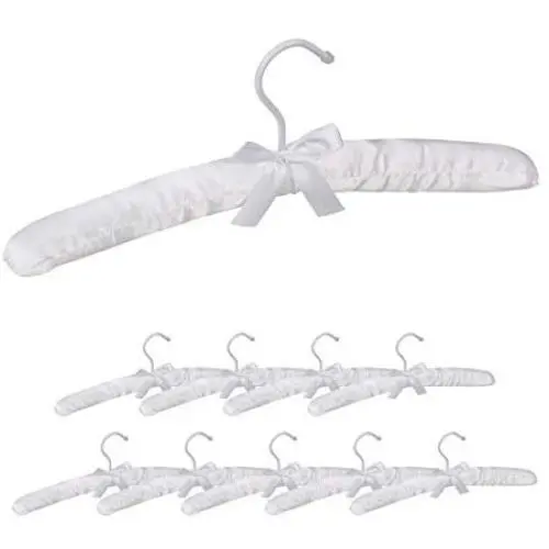 Relaxdays, White Satin Clothes Hanger Set of 10, Soft Padding, 360° Swivel Hooks, Decorative Bow, 38 cm Wide, Pack of 10