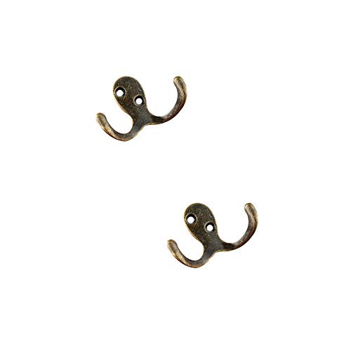 WAFamily Wall Mounted Coat Hook Double Prong Robe Hook Rustic Hooks Retro Cloth Hanger Screws for Bath Kitchen Garage Single Coat Hanger Bronze Color (6.7x4.2cm, 2 Pieces)