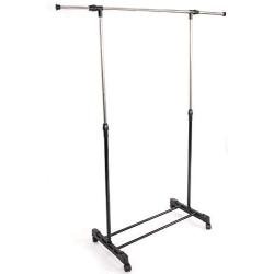 Cypress Shop Single Rail Bar Clothing Shelf Rack Garment Rolling Trolley Cart Hanging Adjustable Cloth Hanger Heavy Duty Open Closet Cabinet Wardrobe Clothes Storage Organizer Home Furniture