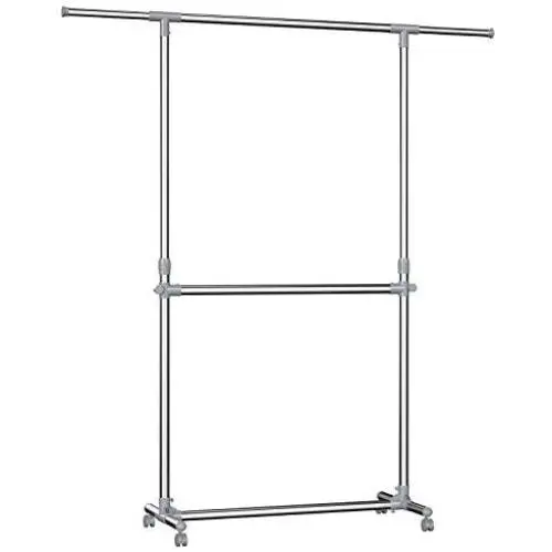 SONGMICS Double Rod Clothes Rack, Adjustable Garment Clothing Rack, Hanging Rail on Wheels, Gray ULLR401 SONGMICS Double Rod Clothes Rack, Adjustable Garment Clothing Rack, Hanging Rail on Wheels, Gray ULLR401
