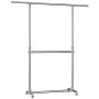 SONGMICS Double Rod Clothes Rack, Adjustable Garment Clothing Rack, Hanging Rail on Wheels, Gray ULLR401