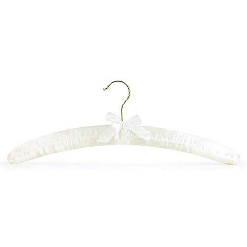 HANGERWORLD 5 Ivory 17inch Satin Padded Cushioned Top Clothes Garment Wedding Bridal Coat Hangers with Gilt Hook