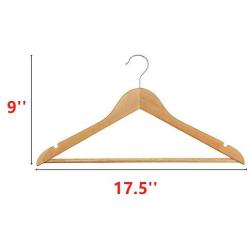 Tikkii Natural Wood Clothes Hanger Closet Rack Non-Slip Heavy Duty Coats Suit Pants Bar (Pack of 5)