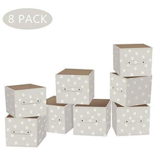 NA&CO SEASON 8 Pack Foldable Handheld Canvas Storage Bins Cube Baskets Containers,Decorative Storage Boxes, Great Organizer for Closet/Cabinet/Office/Shelf/Nursery (Dot)