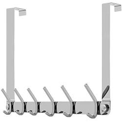 WEBI Over The Door Hook,Over The Door Towel Rack with 6 Coat Hooks for Hanging,Door Coat Hanger Over Door Coat Rack for Towels,Clothes,Bathroom,Chromed