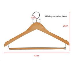 Nature Smile Contoured Wooden Hangers Sturdy Wood Suit Coat Hangers with Locking Bar Chrome Hook Pack of 5 (Natural)