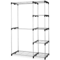 nitipezzo Stylish Extra Storage, Silver Coated Steel Frame Removable Center Bar, Closet Organizer Storage Rack Portable Clothes Hanger Home Garment Shelf Rod G68,