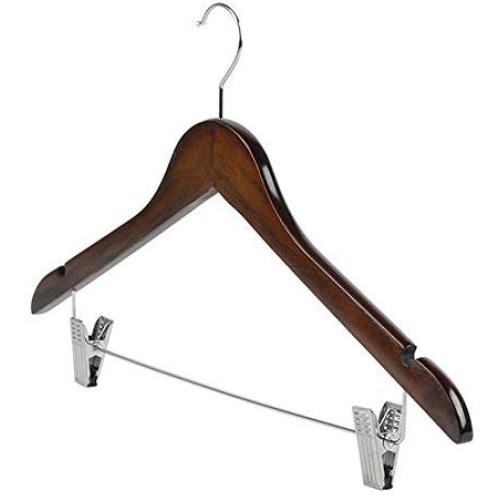 Iddefee Clothes Hanger 10 Pieces of Solid Wood Hangers Hotel Hangers Clothing Store Retro Ribbons Clips Wooden Hangers Suits Clothes Hanging Pants Hangers (Color : Photo Color, Size : 44.5X26X1.2cm)