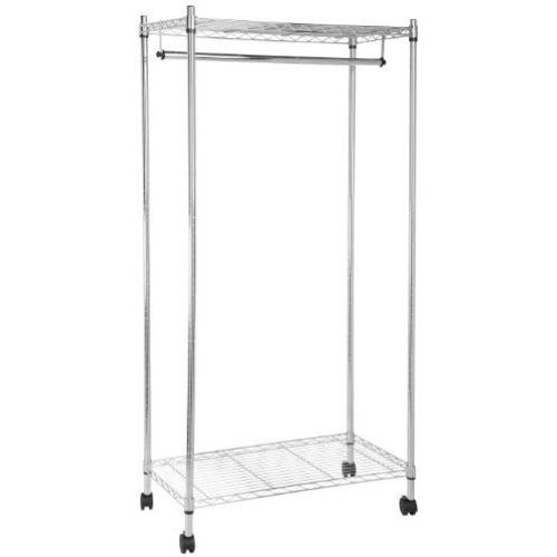 AmazonBasics Garment Hanging Rolling Rack with Top and Bottom Shelves - Chrome