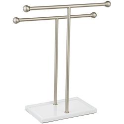 AmazonBasics Double-T Hand Towel Holder and Accessories Jewelry Stand, Nickel/White - 1005573-670-A60