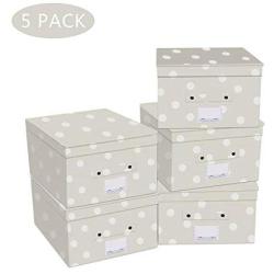 Na&Co Season 5 Pack Folding Hand-held Storage Cubes Bin with Lids,Collapsible Decorative Storage Boxes/Safety Container for Household, Closet, Cabinet, Office (Dot)