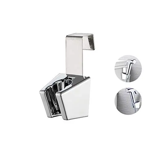 UMIRIO Removable Handheld Bidet Sprayer Holder Hanger Shower Head Holder Toilet Stainless Steel Wall Mount Hanging Bracket Hook Holder Mounted on Toilet Tank Bathroom Spray Attachment Chrome