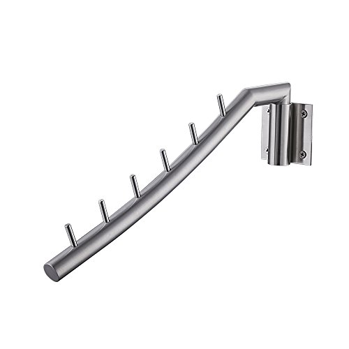 KES SUS 304 Stainless Steel Clothes Hanger with Swing Arm Holder Clothing Hanging System Closet Storage Organizer Heavy Duty Drying Rack Wall Mount Brushed Finish, SCH200-2